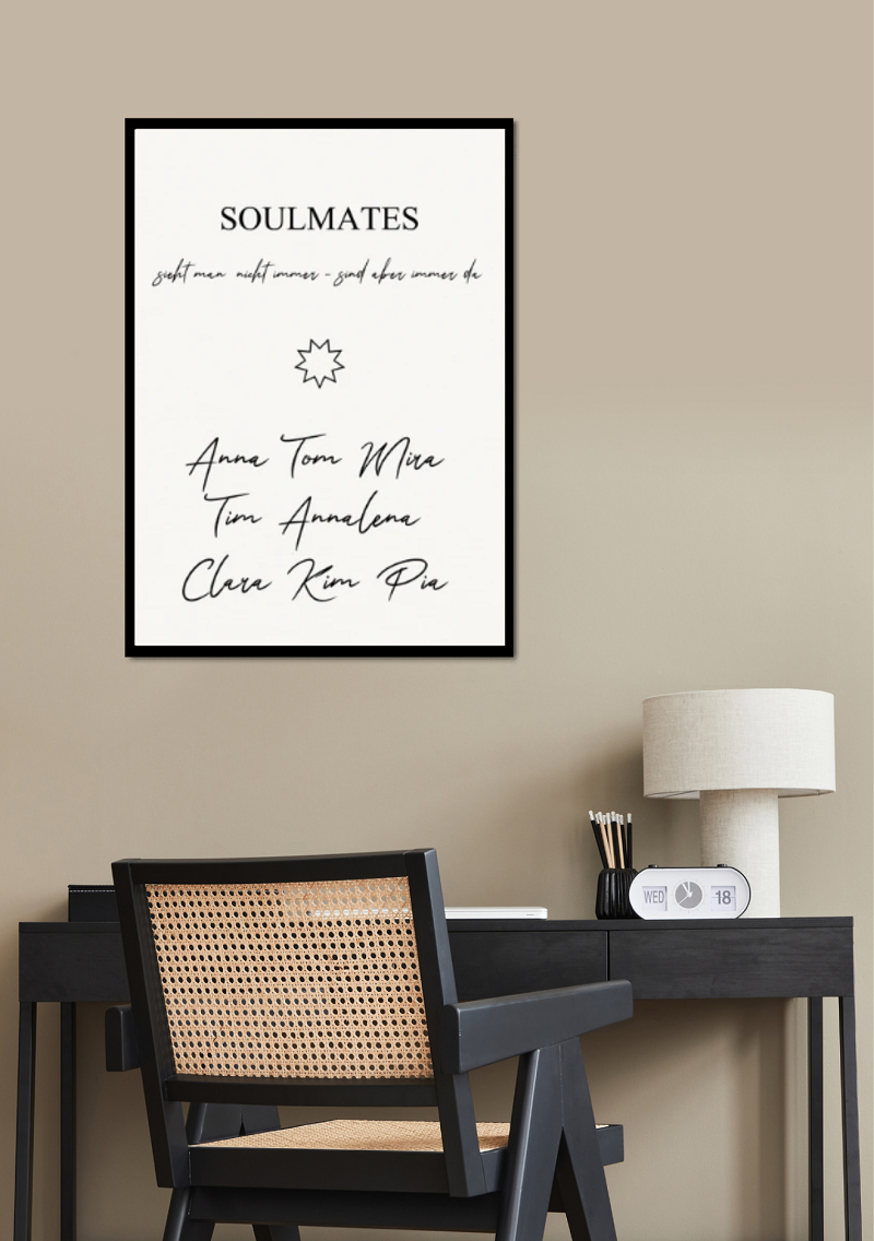 Bild SOULMATES personalisierbar mit Namen 40x60 I 50x70 cm 3Holzrahmen
